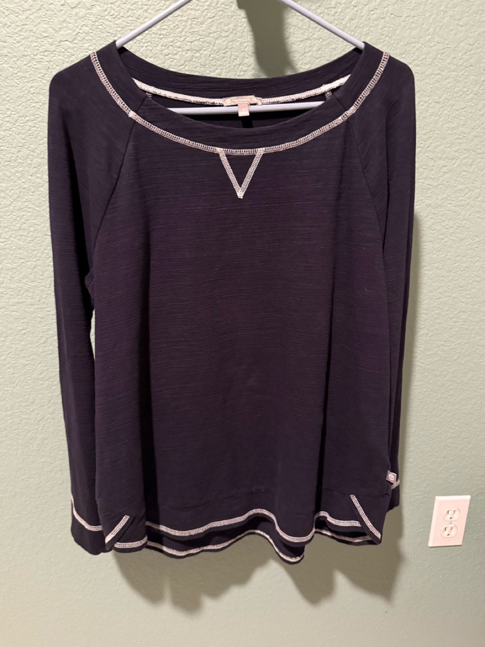 T for Talbots Navy Long Sleeve Top with white Contrast Trim